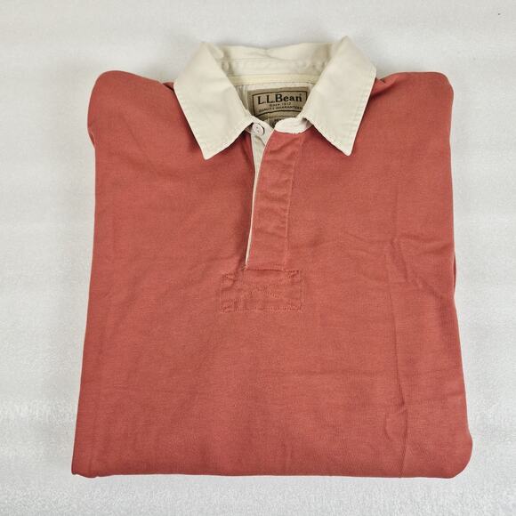 Vintage LL Bean Rugby Shirt Mens Large Tall Red Heavy Cotton Long Sleeve 90s USA - Picture 7 of 7